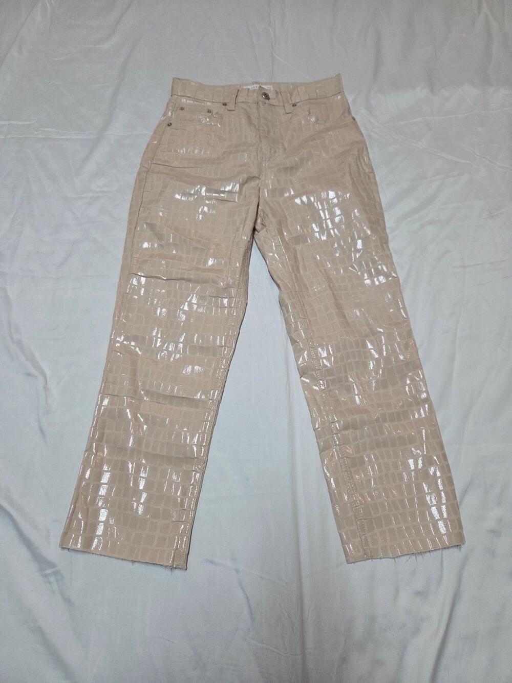Topshop Editor Beige Croc-Effect Vinyl Trousers